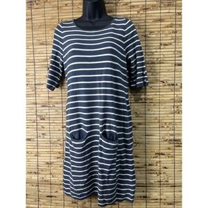 Krimson Klover Striped Sweater Dress Womens M Blue White Pockets Nautical Casual
